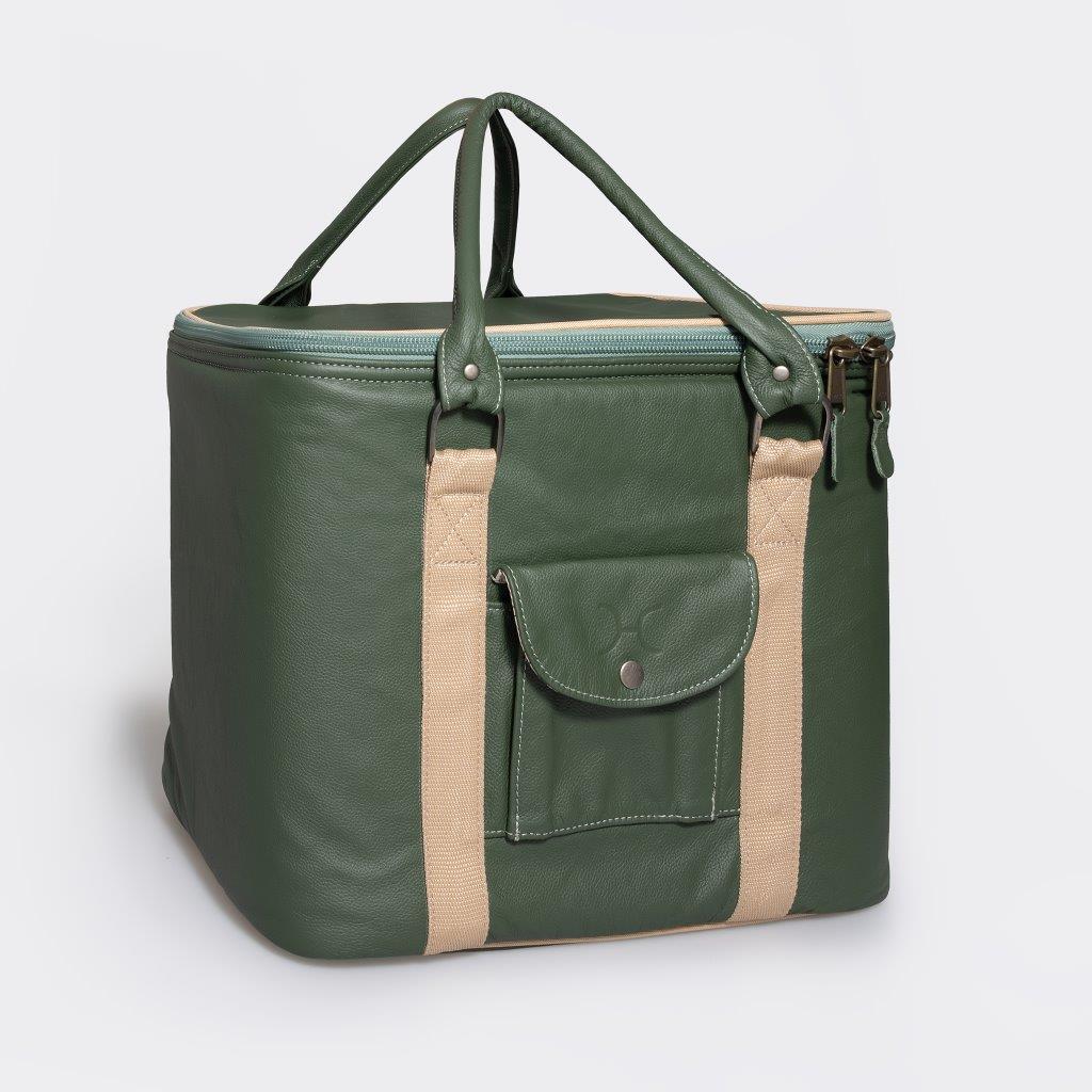 25l Box Cooler | Genuine Leather & Hard Inner Bin | Corporate Basil Leather / Gun Metal Chunky Zip Box Cooler
