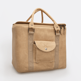 25l box cooler | genuine leather & hard inner bin - hazelnut leather / gunmetal chunky zip - box cooler