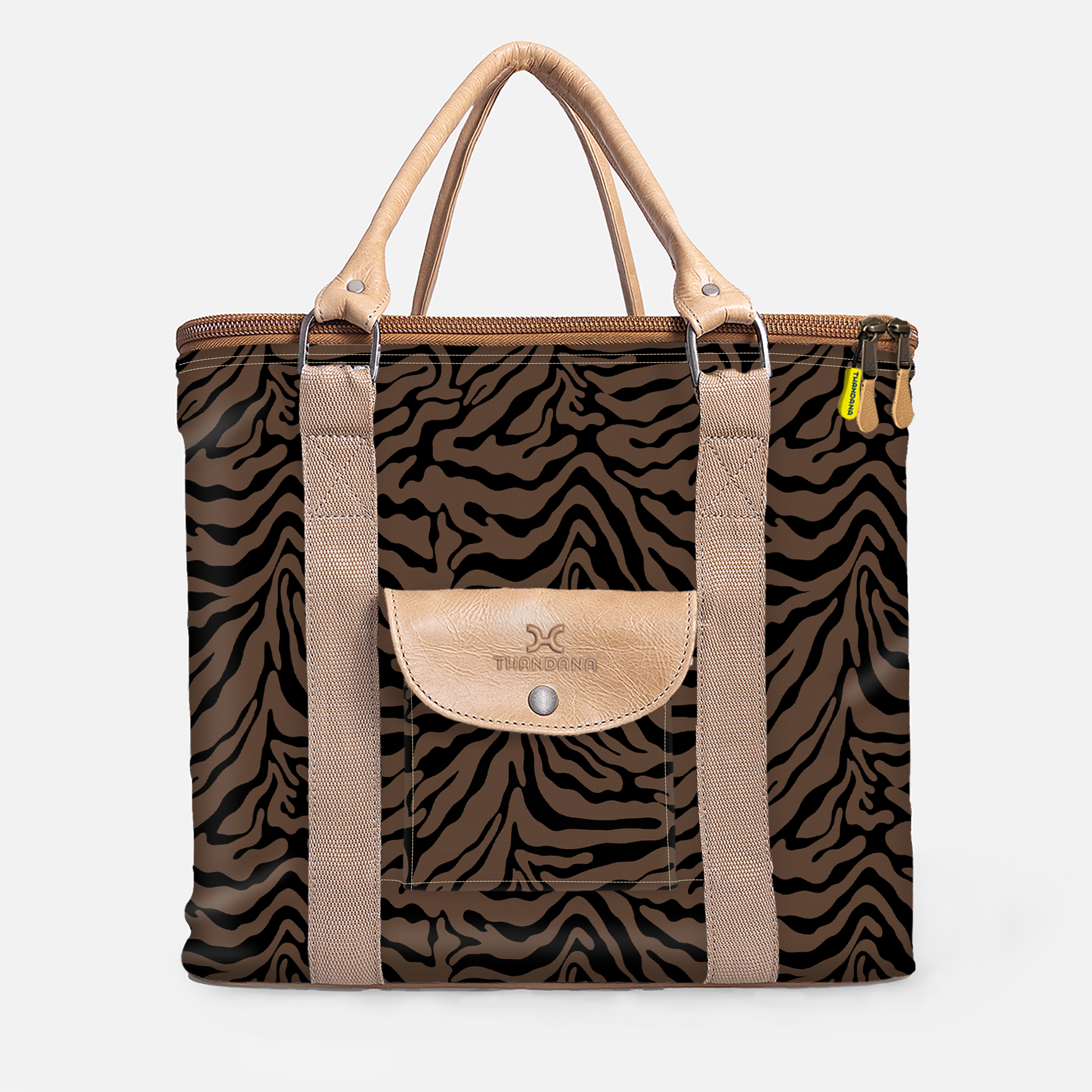 25l Box Cooler | Laminated Fabric with Genuine Leather & Hard Inner Bin Nomad Stripe - Coffee Box Cooler by Thandana