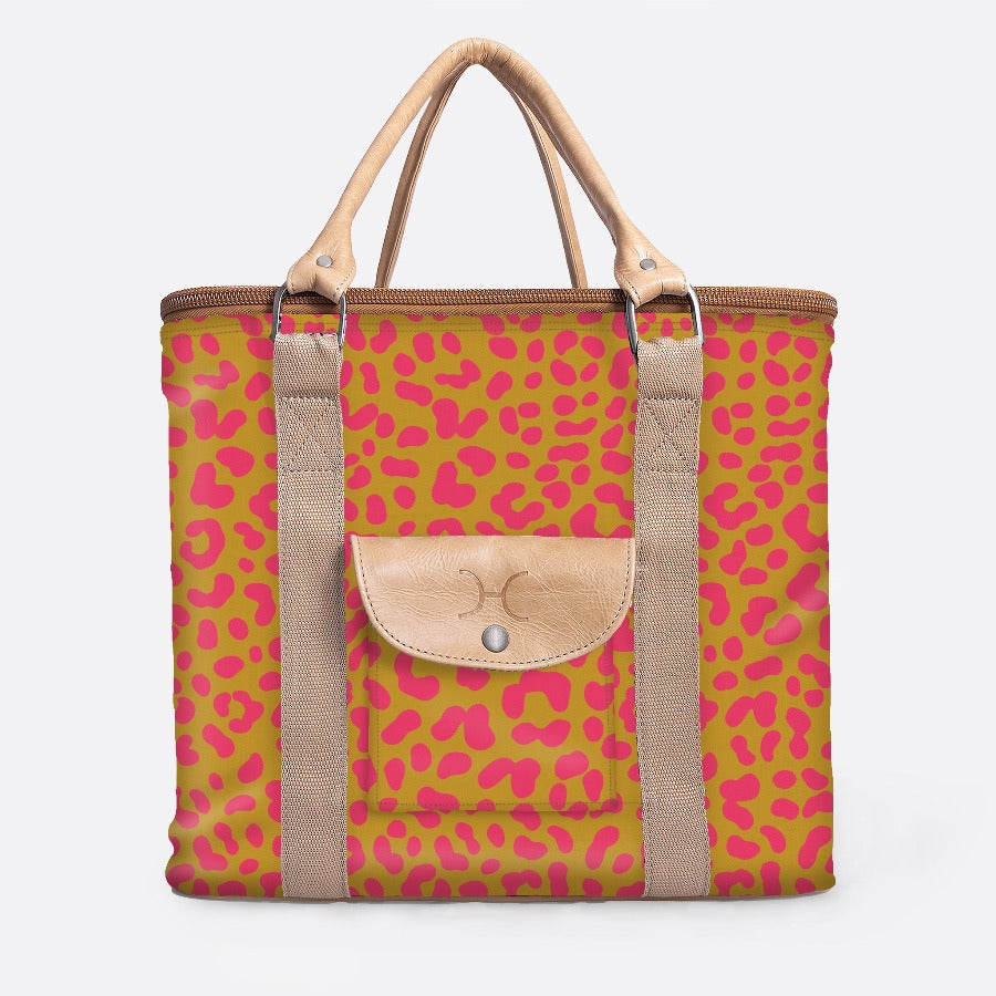 25l Box Cooler | Laminated Fabric with Genuine Leather & Hard Inner Bin Cheetah – Preppy Box Cooler by Thandana