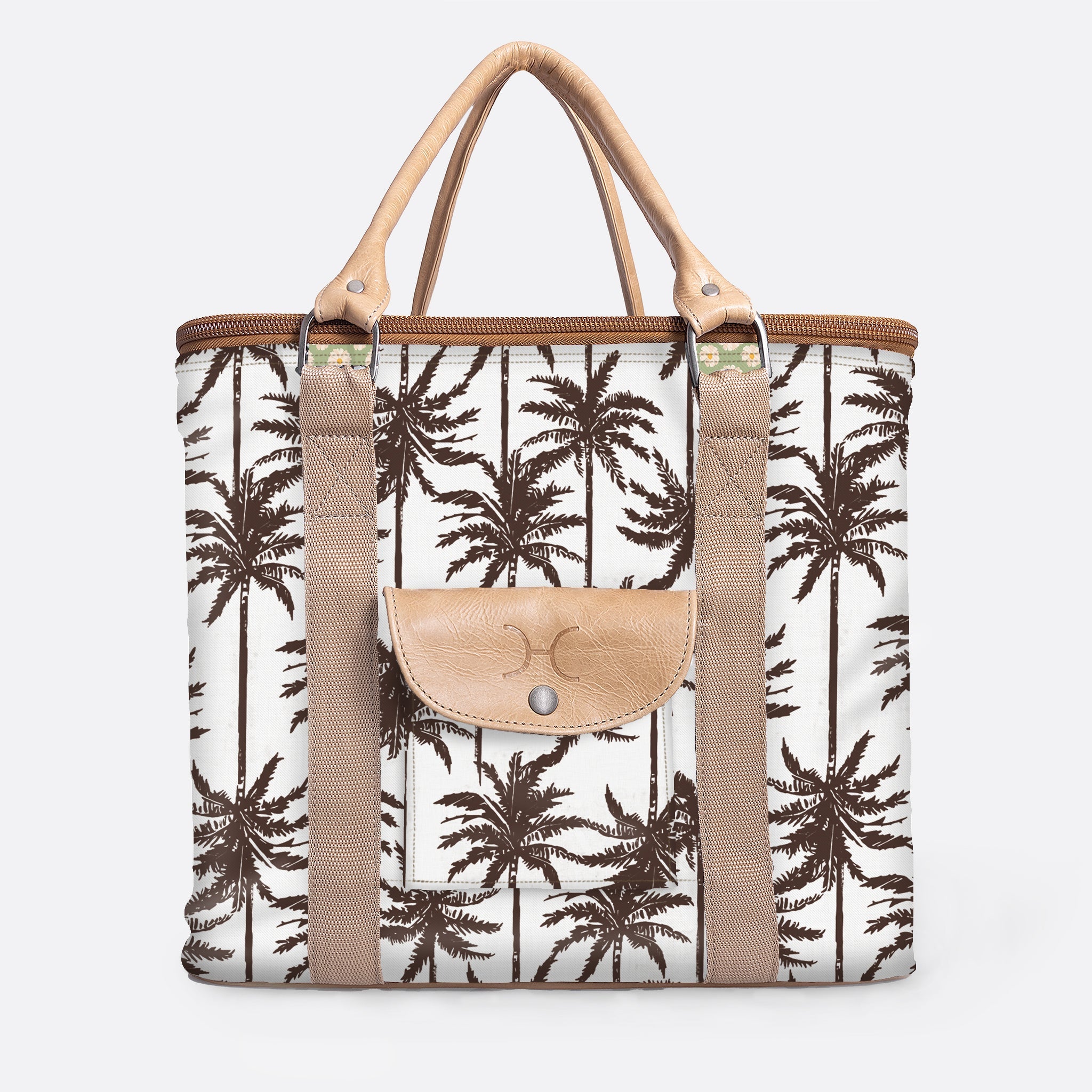 25l Box Cooler | Laminated Fabric with Genuine Leather & Hard Inner Bin Palm – Neutral Box Cooler by Thandana