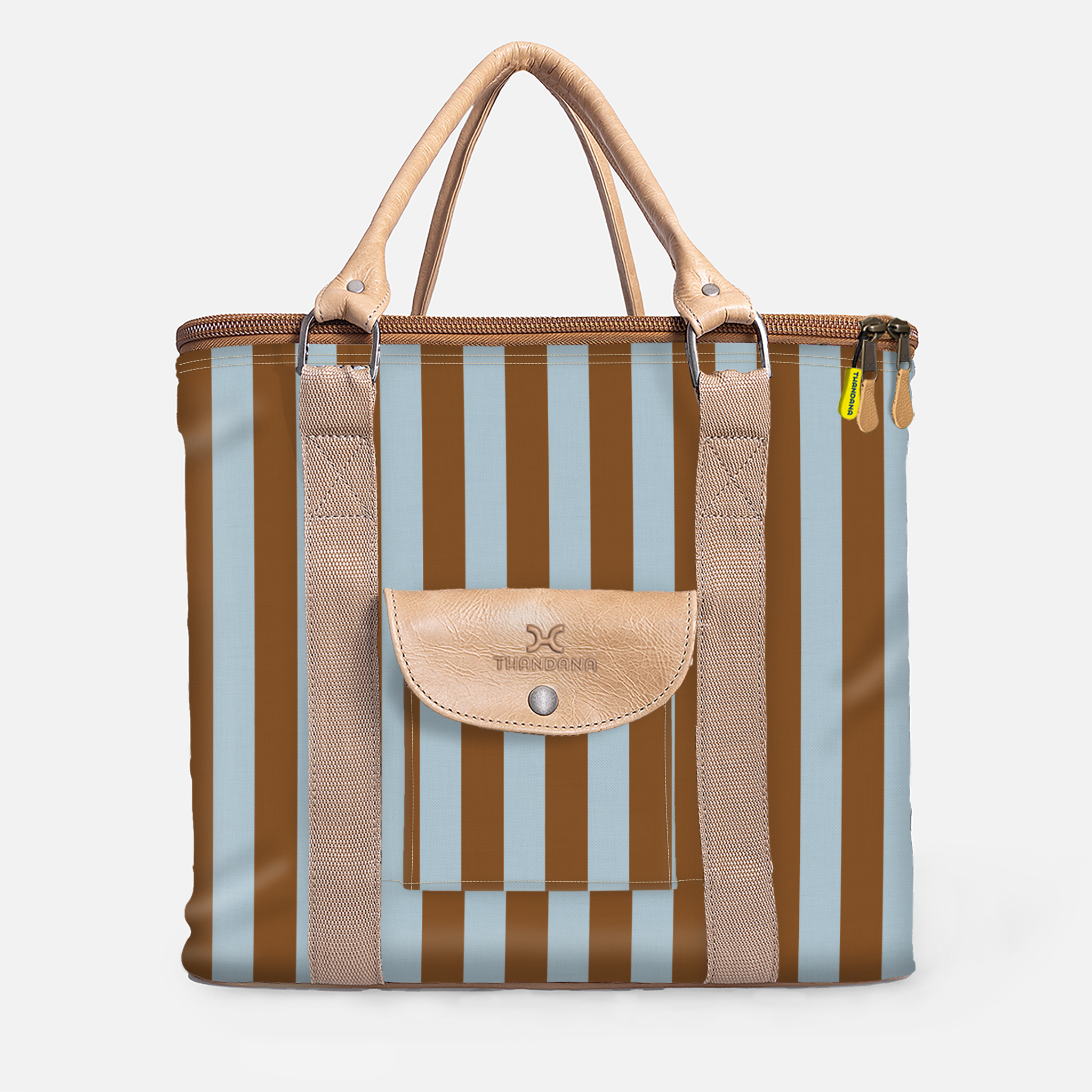 25l Box Cooler | Laminated Fabric with Genuine Leather & Hard Inner Bin Coastal Stripe - Blue Box Cooler by Thandana