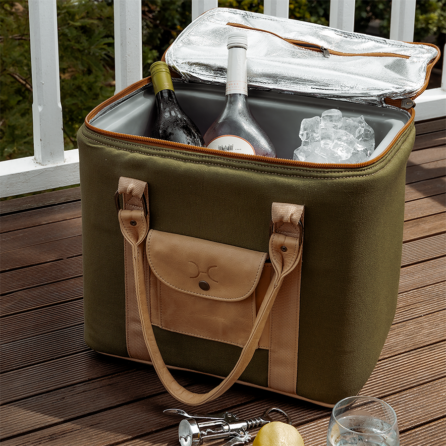 25l Box Cooler | Wax Canvas with Genuine Leather & Hard Inner Bin | Corporate Box Cooler by Thandana