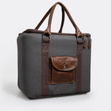25l Box Cooler | Wax Canvas with Genuine Leather & Hard Inner Bin | Corporate Charcoal Canvas with Tobac Leather Box