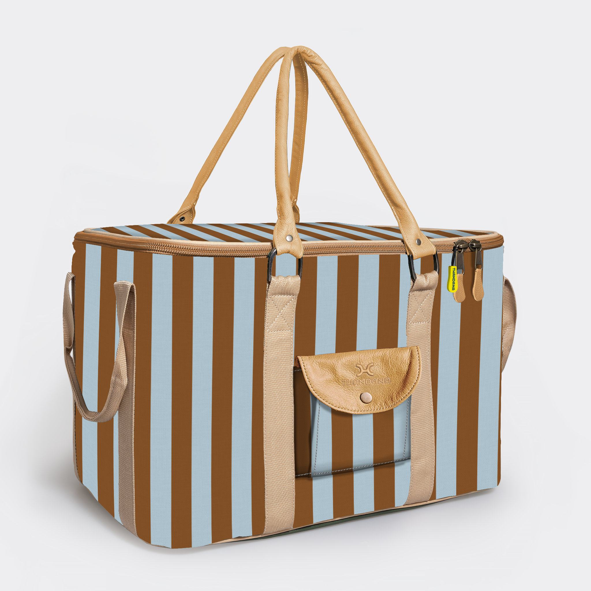 45l Big Boy Box Cooler | Laminated Fabric with Genuine Leather & Hard Inner Bin Coastal Stripe - Blue Box Cooler
