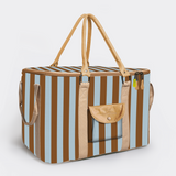 45l Big Boy Box Cooler | Laminated Fabric with Genuine Leather & Hard Inner Bin Coastal Stripe - Blue Box Cooler