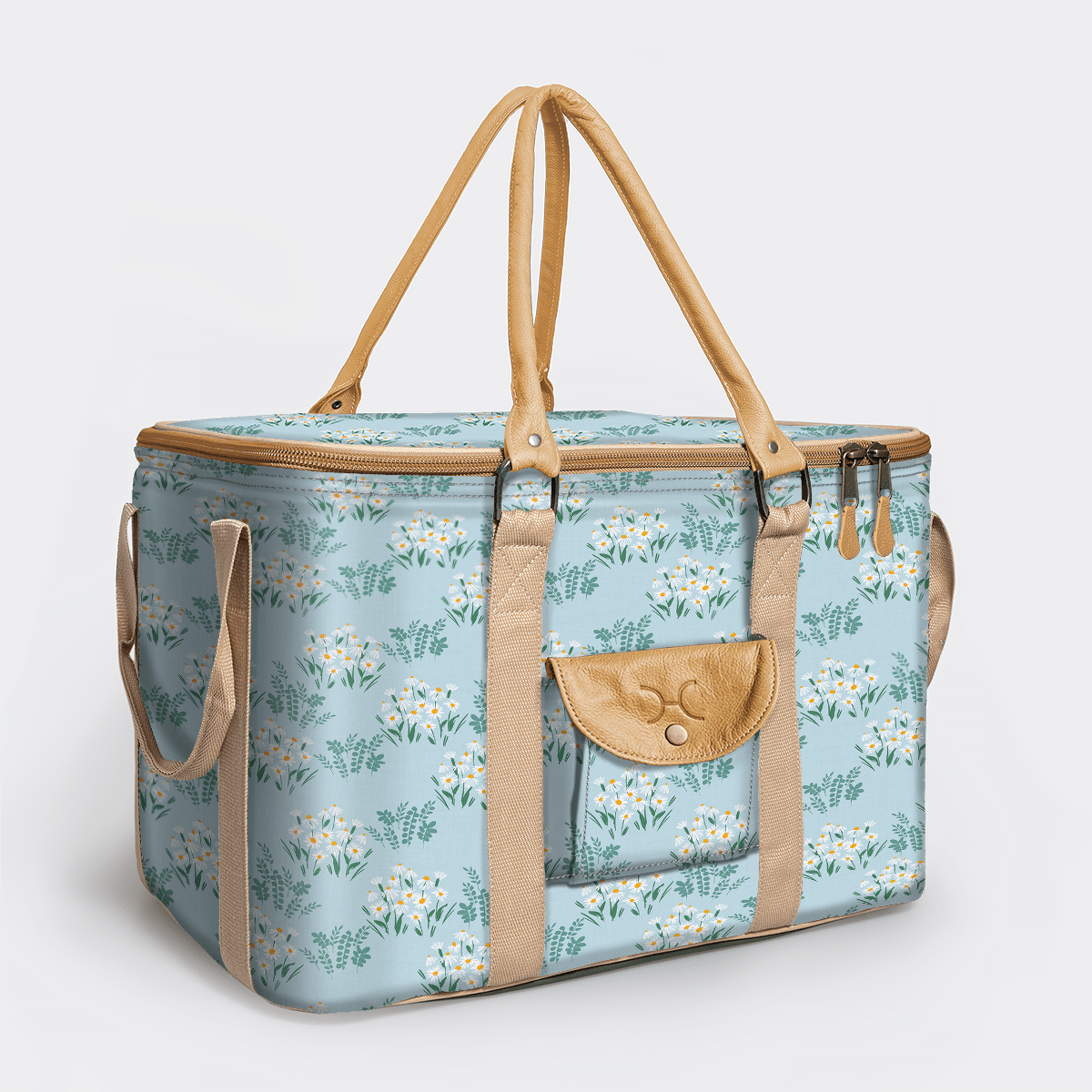 45l Big Boy Box Cooler | Laminated Fabric with Genuine Leather & Hard Inner Bin Crazy Daisy - Sage Box Cooler