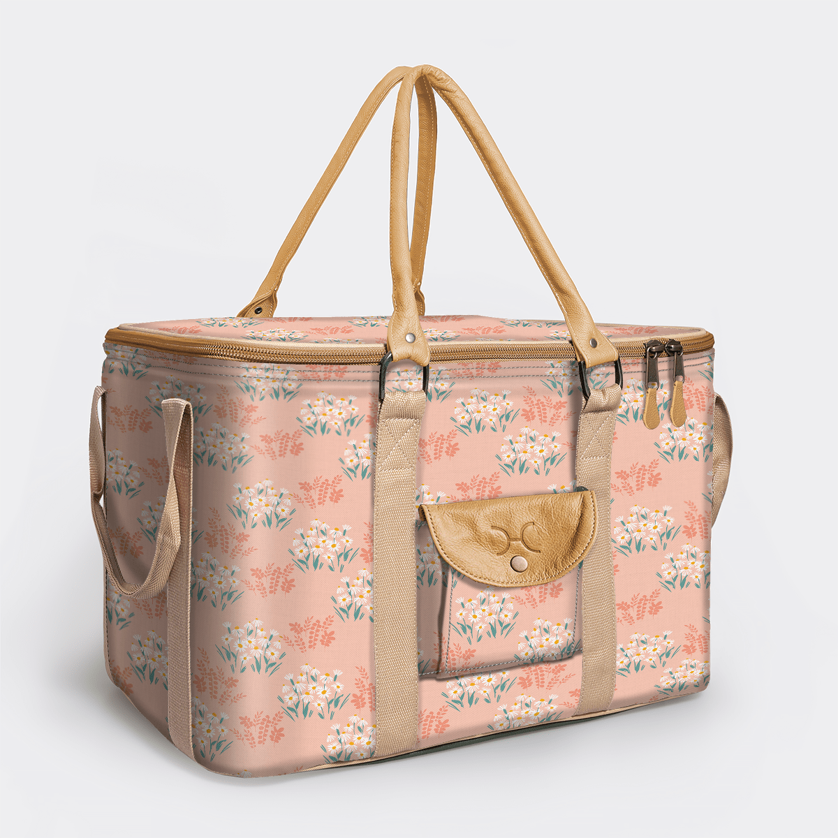 45l Big Boy Box Cooler | Laminated Fabric with Genuine Leather & Hard Inner Bin Crazy Daisy - Blush Box Cooler
