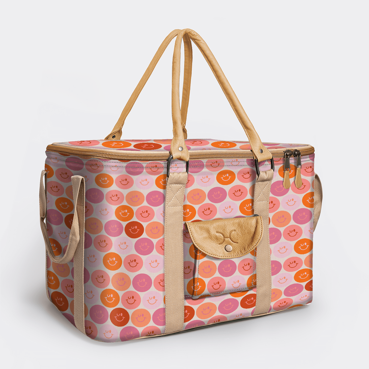 45l Big Boy Box Cooler | Laminated Fabric with Genuine Leather & Hard Inner Bin Smiley - Blush Box Cooler by Thandana