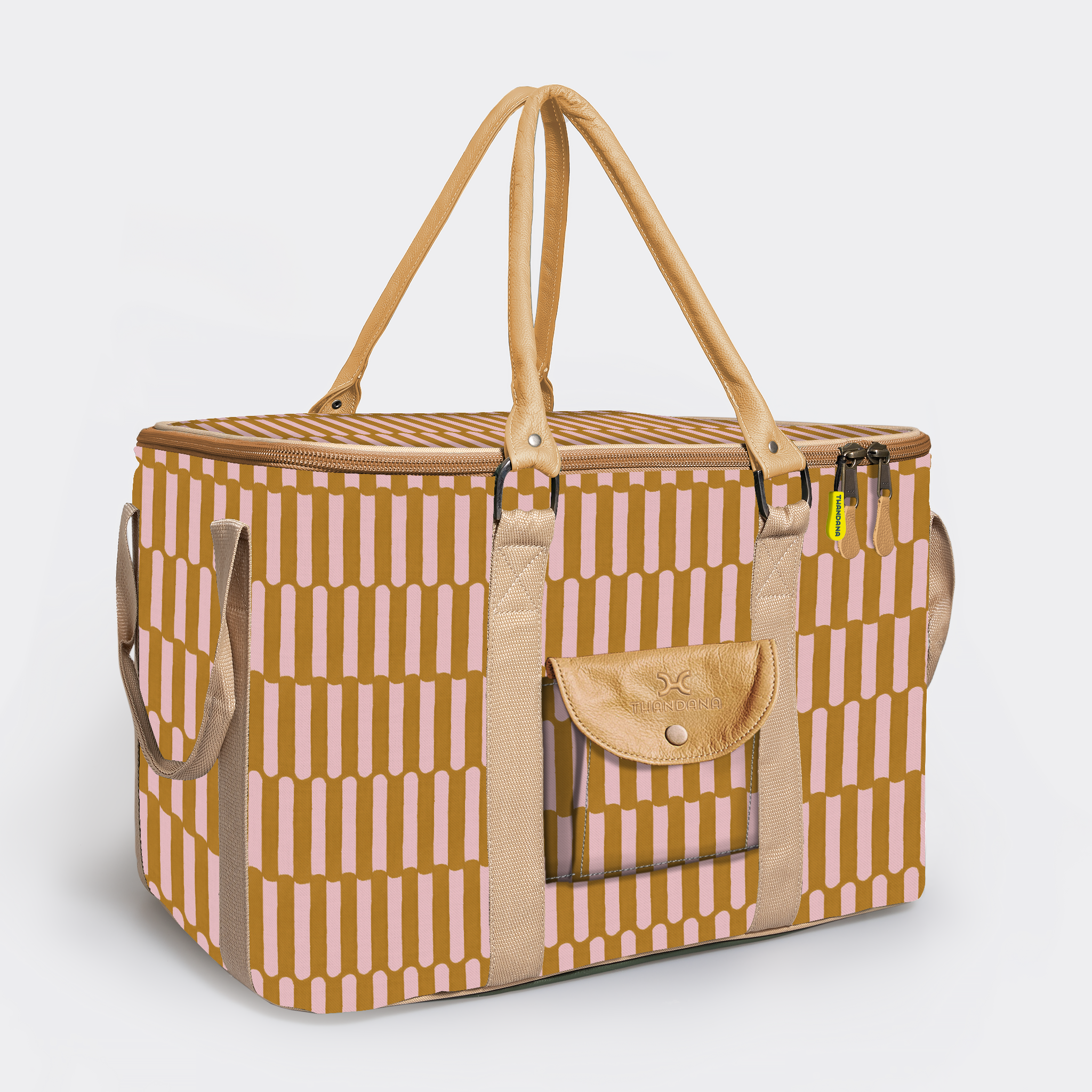 45l Big Boy Box Cooler | Laminated Fabric with Genuine Leather & Hard Inner Bin Indie - Sunset Box Cooler by Thandana
