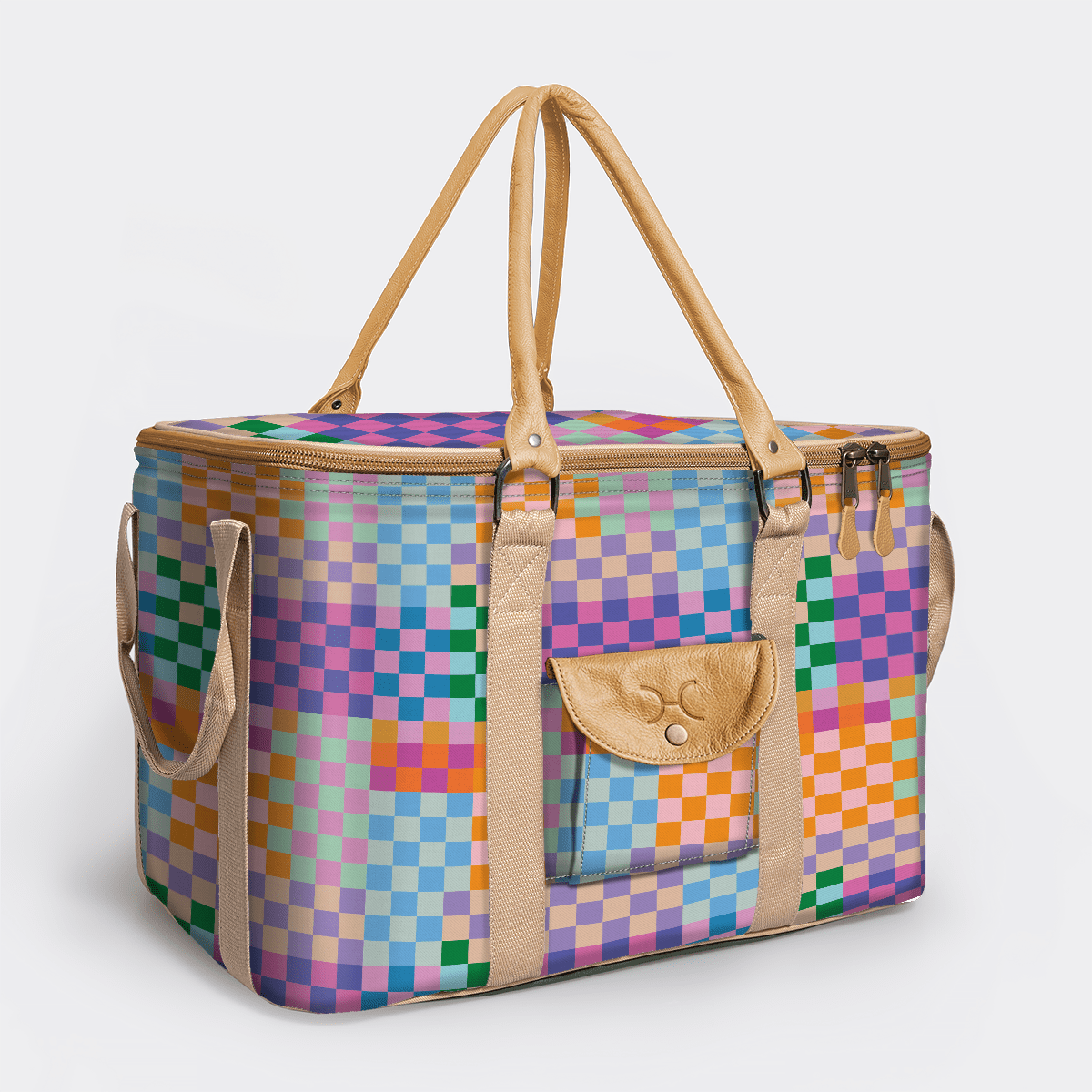 45l Big Boy Box Cooler | Laminated Fabric with Genuine Leather & Hard Inner Bin Checker - Preppy Box Cooler by Thandana