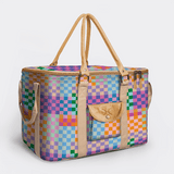 45l Big Boy Box Cooler | Laminated Fabric with Genuine Leather & Hard Inner Bin Checker - Preppy Box Cooler by Thandana