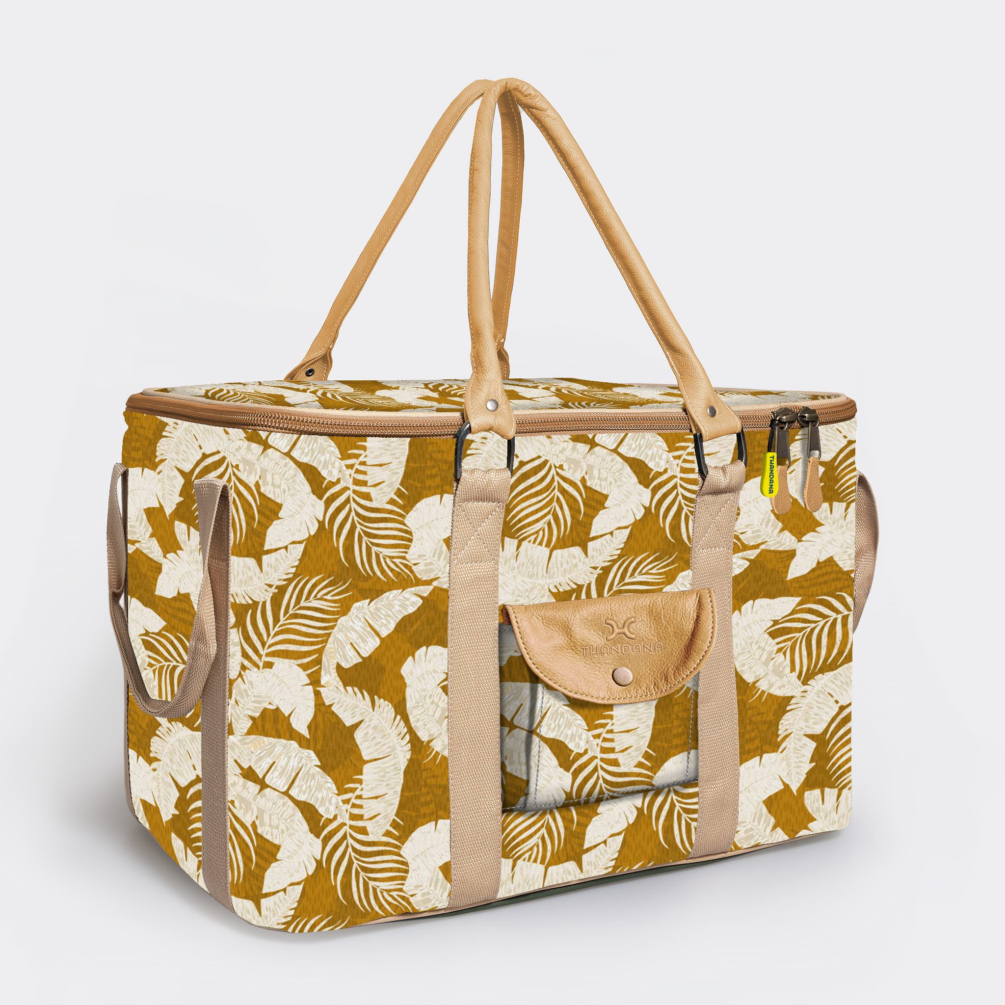 45l Big Boy Box Cooler | Laminated Fabric with Genuine Leather & Hard Inner Bin Fauna - Earth Box Cooler by Thandana