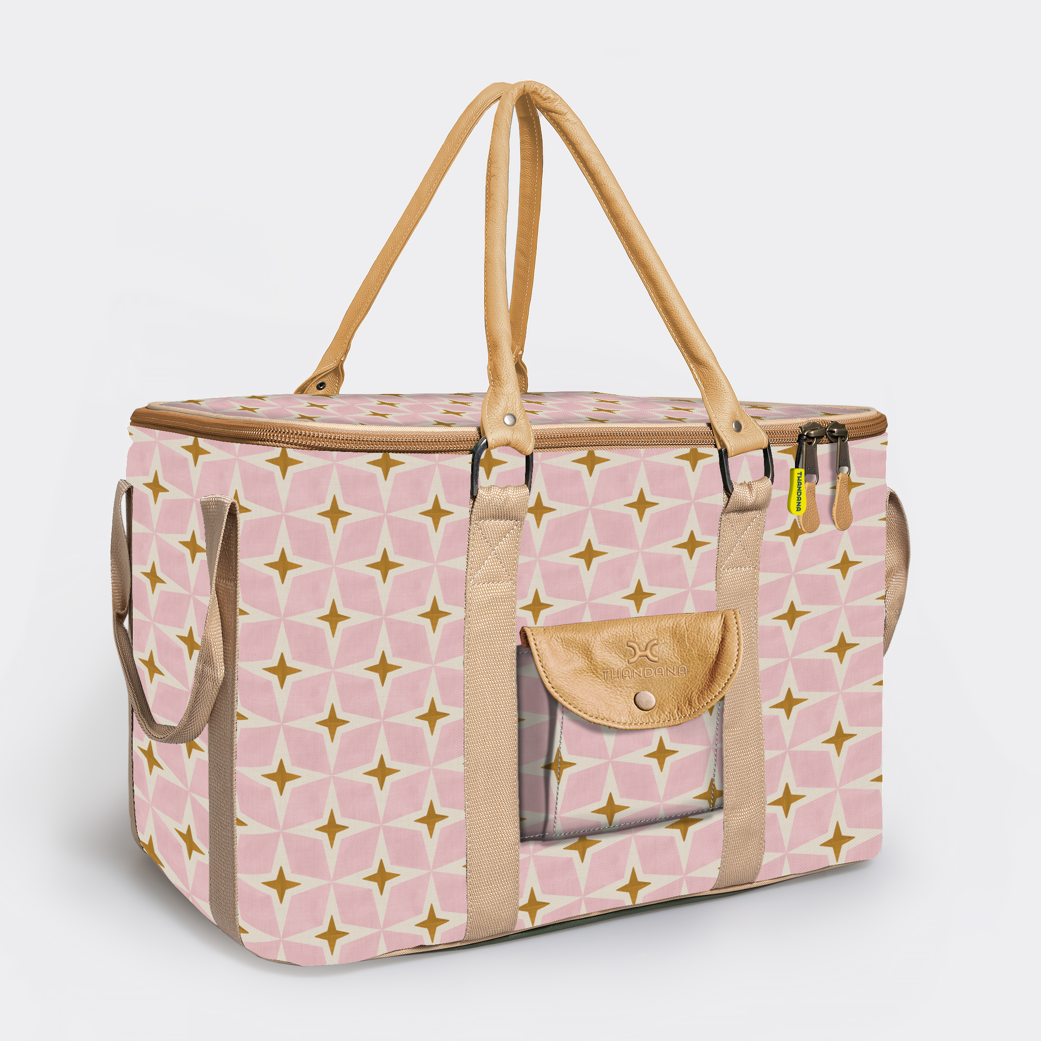 45l Big Boy Box Cooler | Laminated Fabric with Genuine Leather & Hard Inner Bin Nova - Blush Box Cooler by Thandana