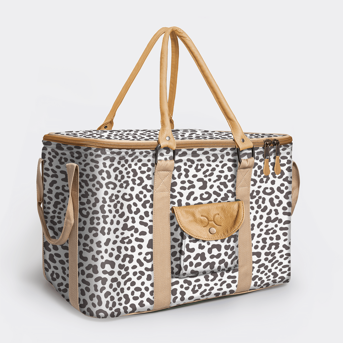 45l Big Boy Box Cooler | Laminated Fabric with Genuine Leather & Hard Inner Bin Cheetah - White Box Cooler by Thandana