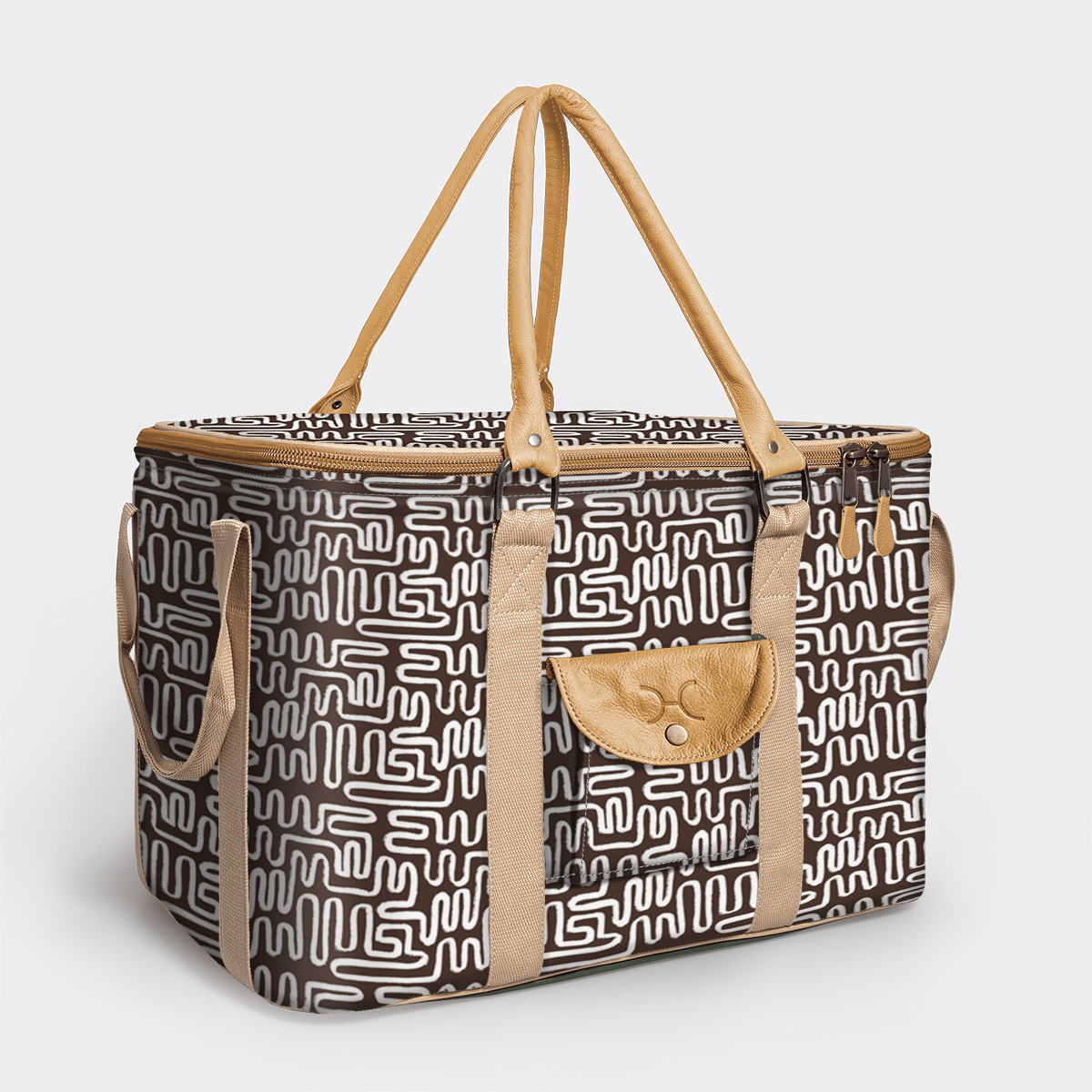 45l Big Boy Box Cooler | Laminated Fabric with Genuine Leather & Hard Inner Bin Geo - Black Box Cooler by Thandana