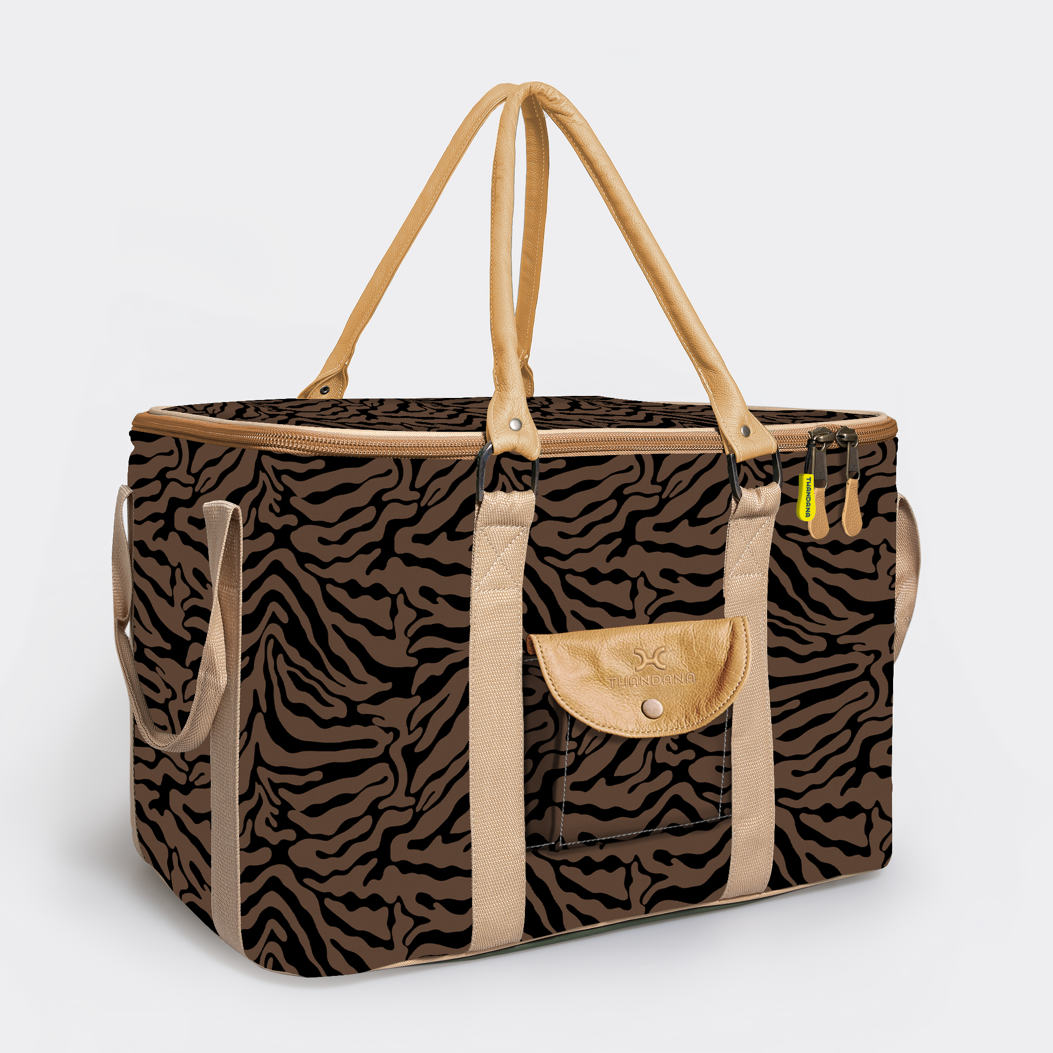 45l Big Boy Box Cooler | Laminated Fabric with Genuine Leather & Hard Inner Bin Nomad Stripe - Coffee Box Cooler