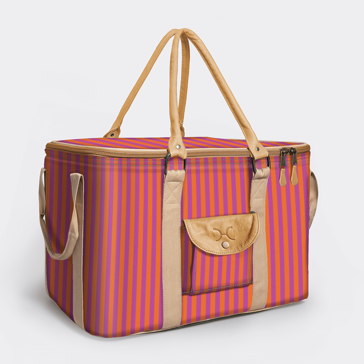 45l Big Boy Box Cooler | Laminated Fabric with Genuine Leather & Hard Inner Bin Linear - Preppy Box Cooler by Thandana
