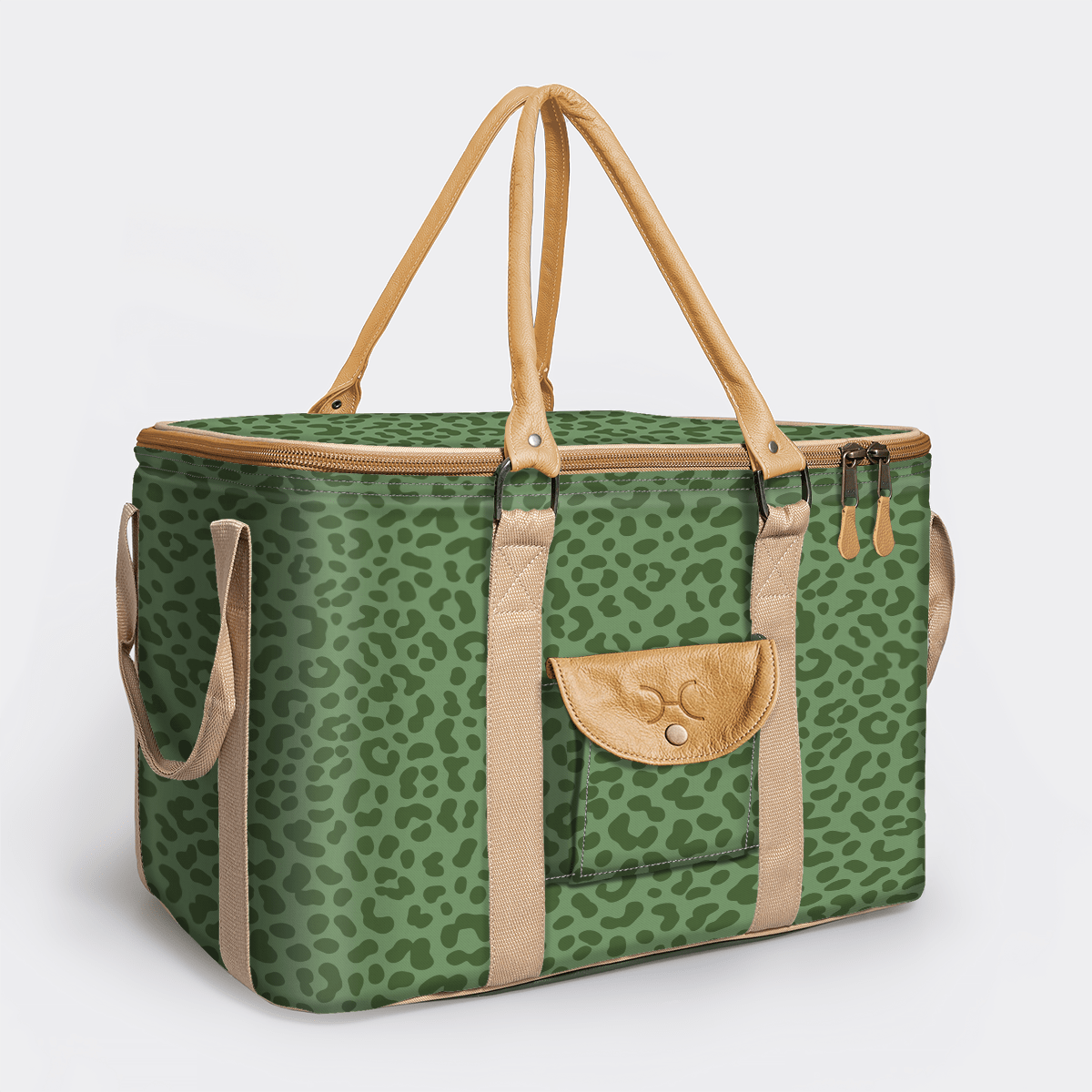 45l Big Boy Box Cooler | Laminated Fabric with Genuine Leather & Hard Inner Bin Cheetah - Olive Box Cooler by Thandana