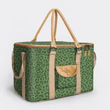 45l Big Boy Box Cooler | Laminated Fabric with Genuine Leather & Hard Inner Bin Cheetah - Olive Box Cooler by Thandana