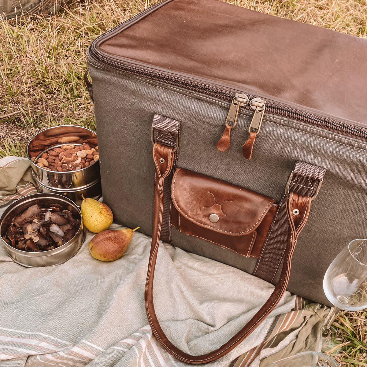 45l Big Boy Cooler | Wax Canvas with Genuine Leather & Hard Inner Bin Box Cooler by Thandana