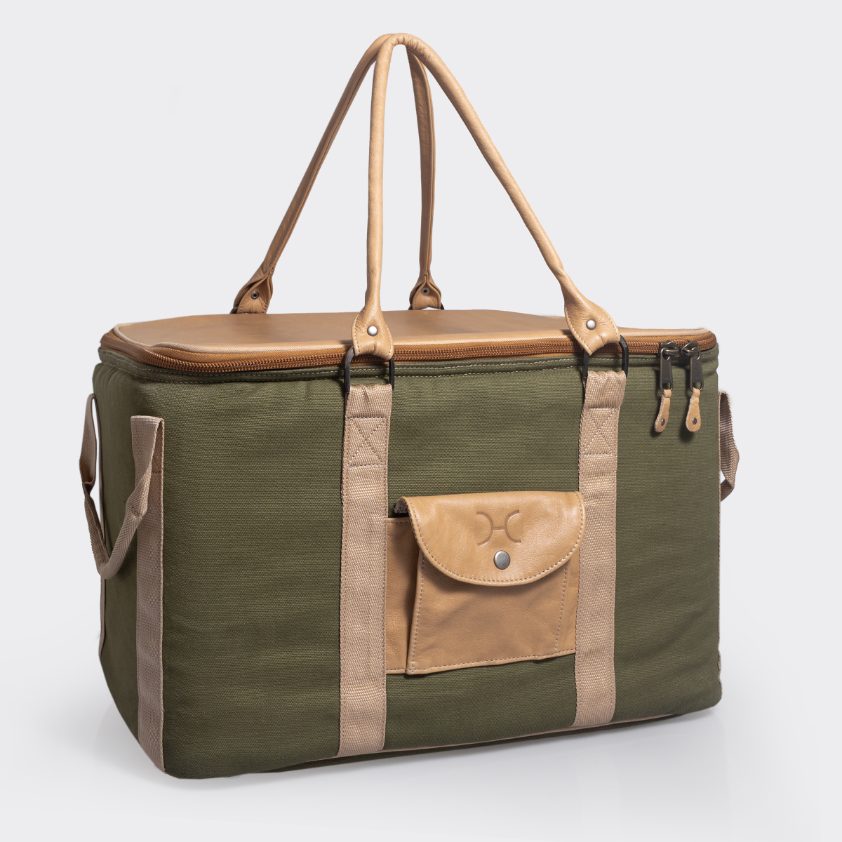 45l Big Boy Cooler | Wax Canvas with Genuine Leather & Hard Inner Bin | Corporate Sage Wax Coated Canvas & Hazelnut