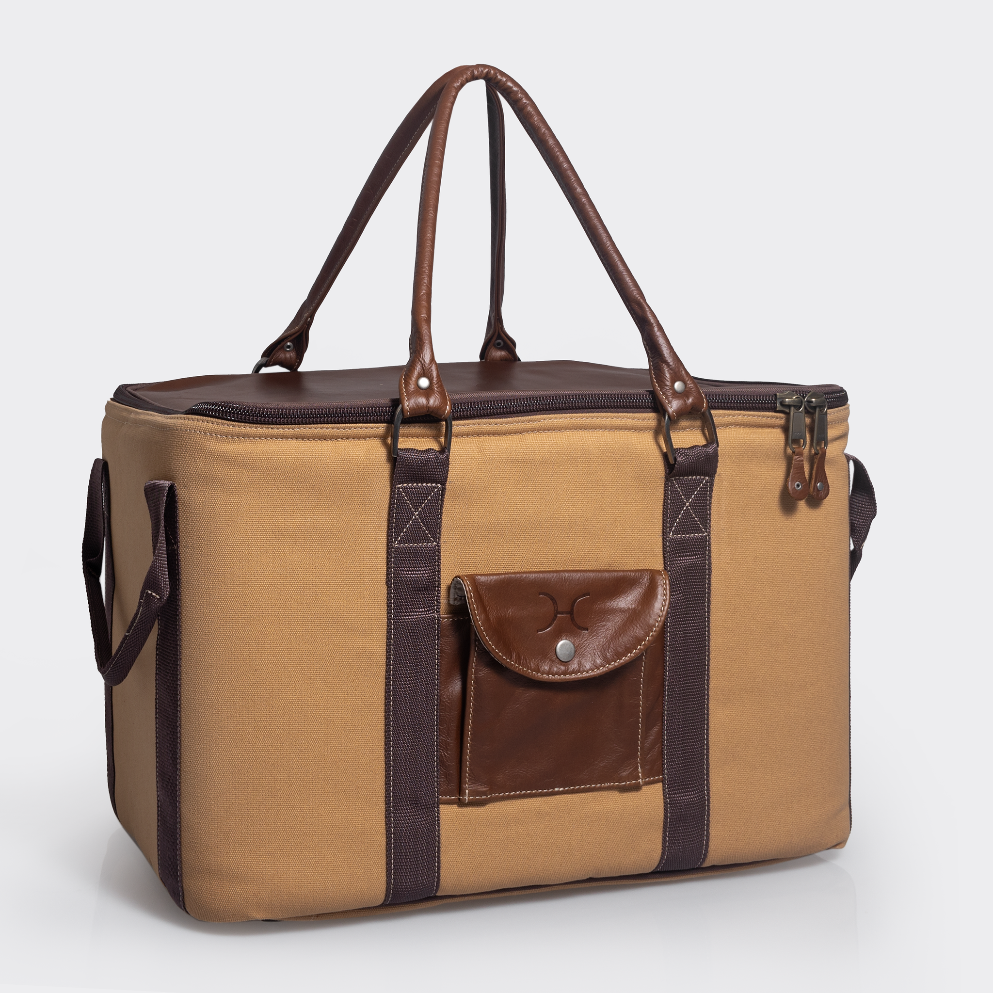 45l Big Boy Cooler | Wax Canvas with Genuine Leather & Hard Inner Bin | Corporate Camel Wax Coated Canvas & Tobac