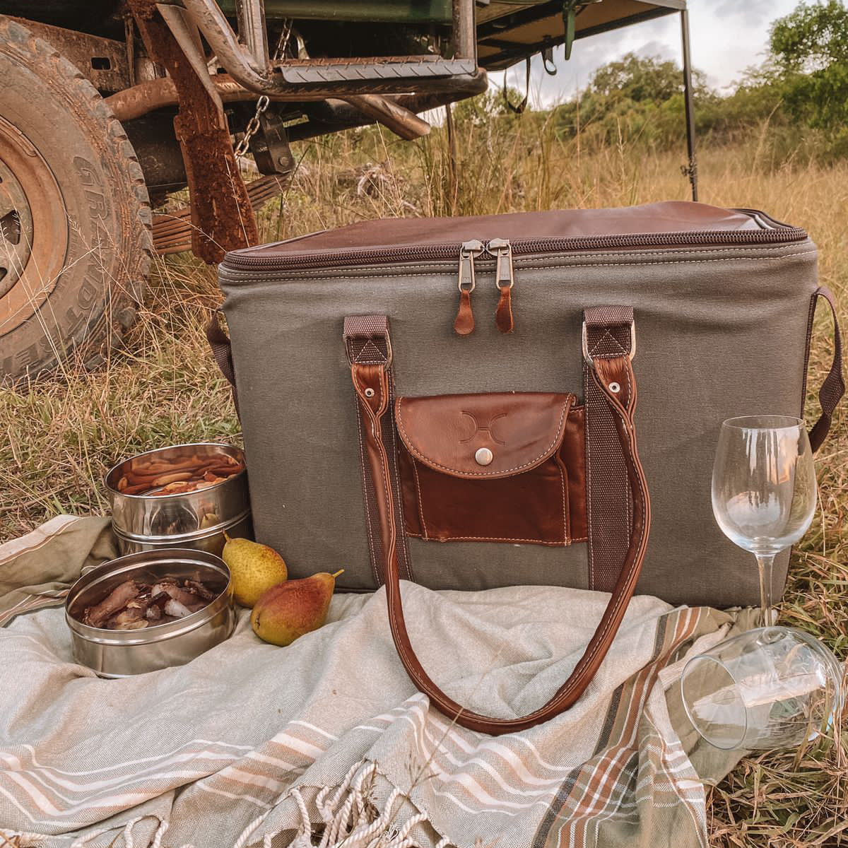 45l Big Boy Cooler | Wax Canvas with Genuine Leather & Hard Inner Bin Box Cooler by Thandana