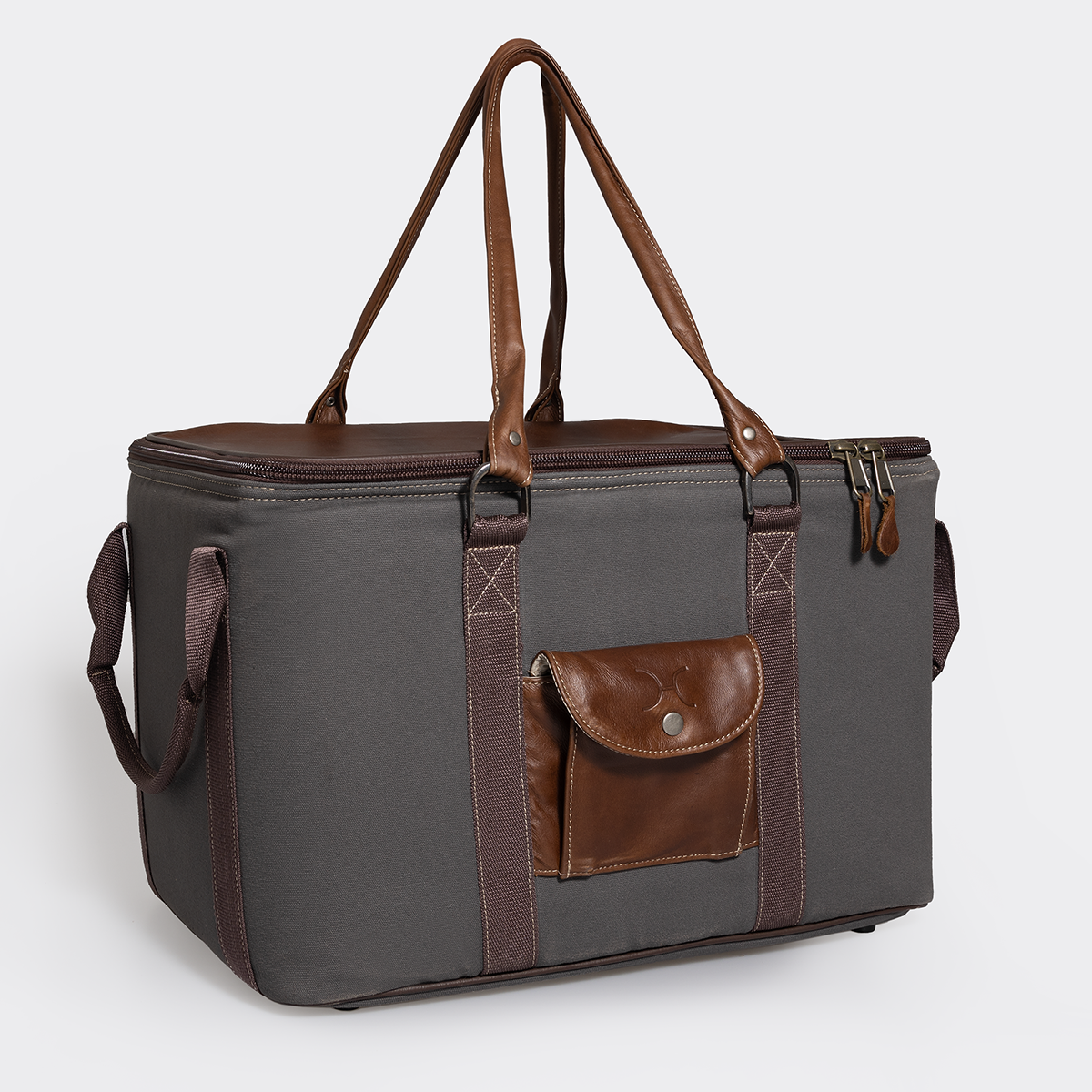 45l Big Boy Cooler | Wax Canvas with Genuine Leather & Hard Inner Bin | Corporate Charcoal Canvas with Tobac Leather