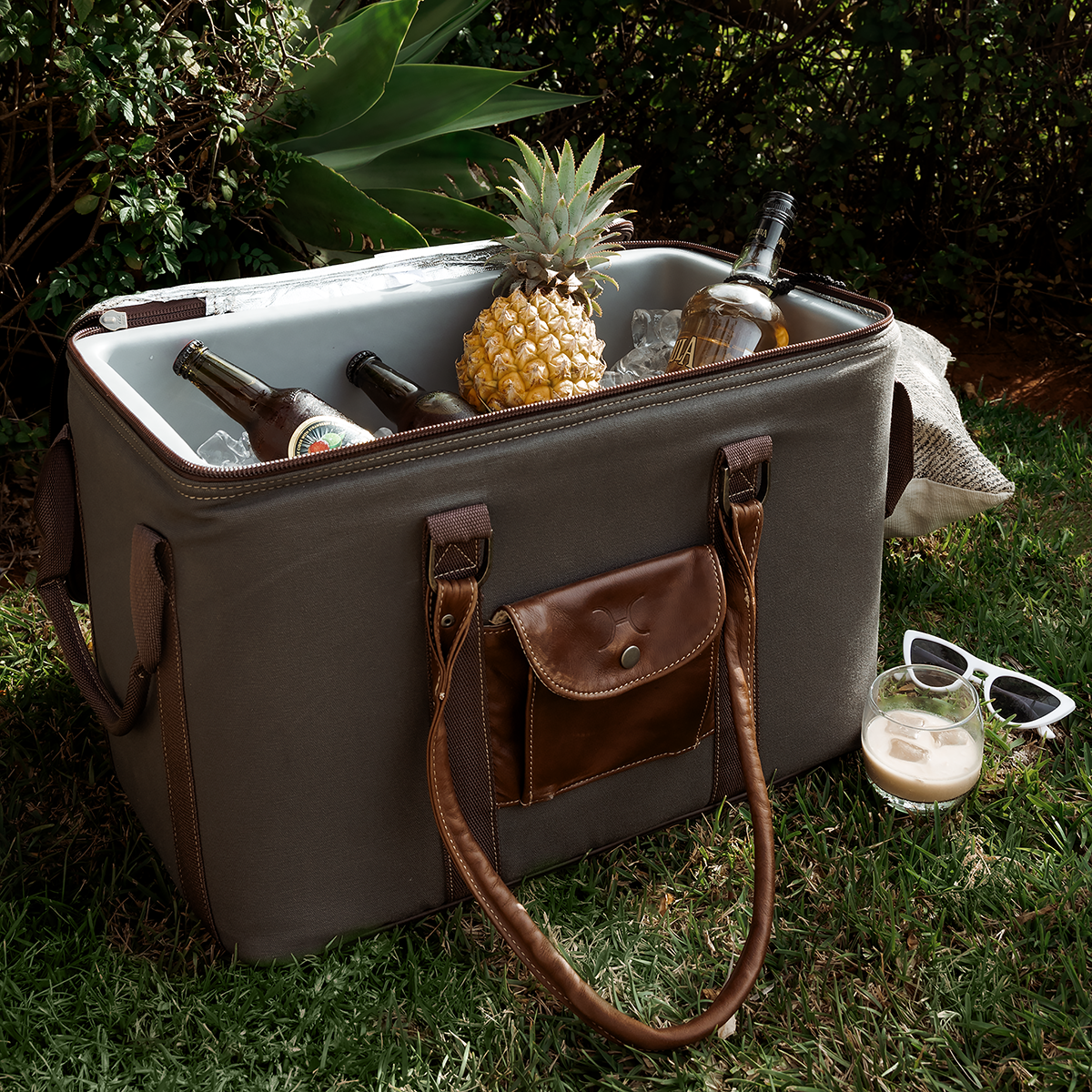 45l Big Boy Cooler | Wax Canvas with Genuine Leather & Hard Inner Bin | Corporate Box Cooler by Thandana