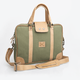 Laptop Bag 15’ | Wax Canvas with Genuine Leather Sage Canvas with Hazelnut Leather / Gunmetal (default) Laptop Bag Wax