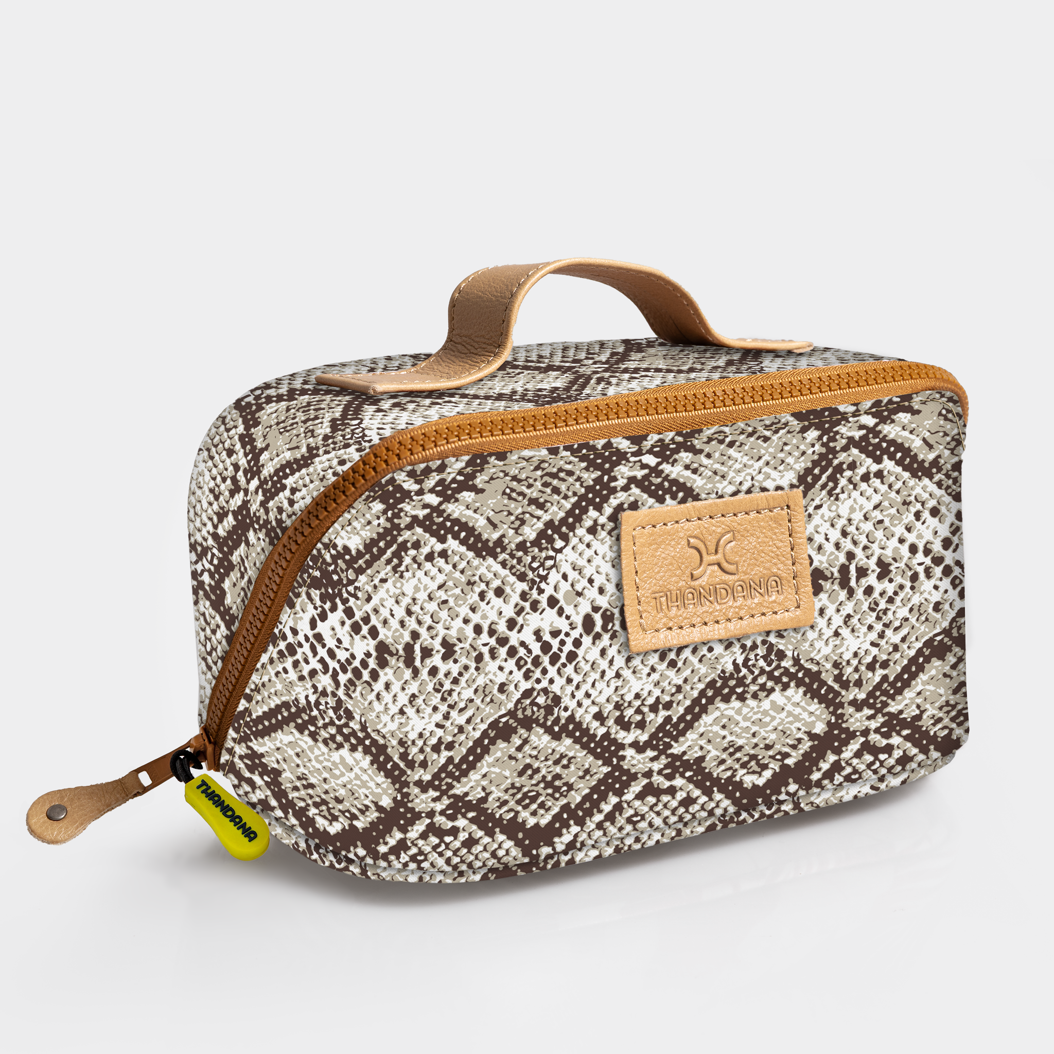 Side Mouth Vanity Bag | Laminated Fabric with Genuine Leather