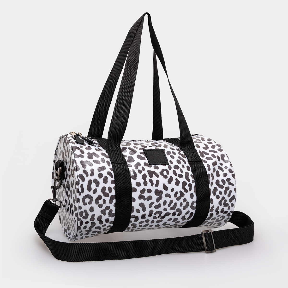 Sports Gym Bag Laminated Fabric Black WEBB Cheetah White Chunky Zip New