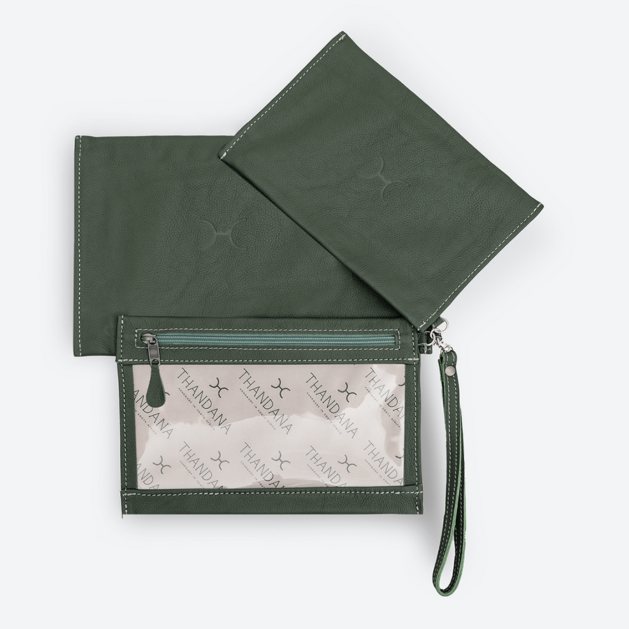 Accessory Pouches 3in1 | Genuine Leather Basil Leather Travel Pouch Leather by Thandana