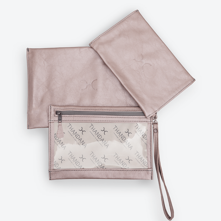 Accessory Pouches 3in1 | Genuine Leather Champagne Leather Travel Pouch Leather by Thandana