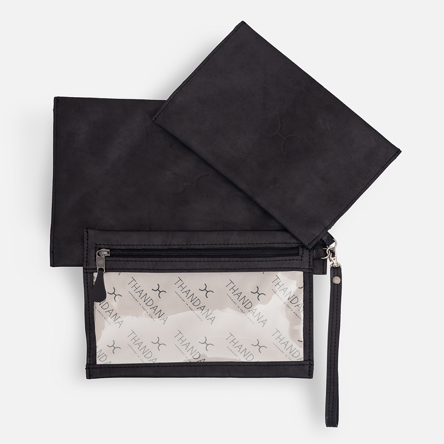 Accessory Pouches 3in1 Genuine Leather | Corporate Black Leather Pouch by Thandana