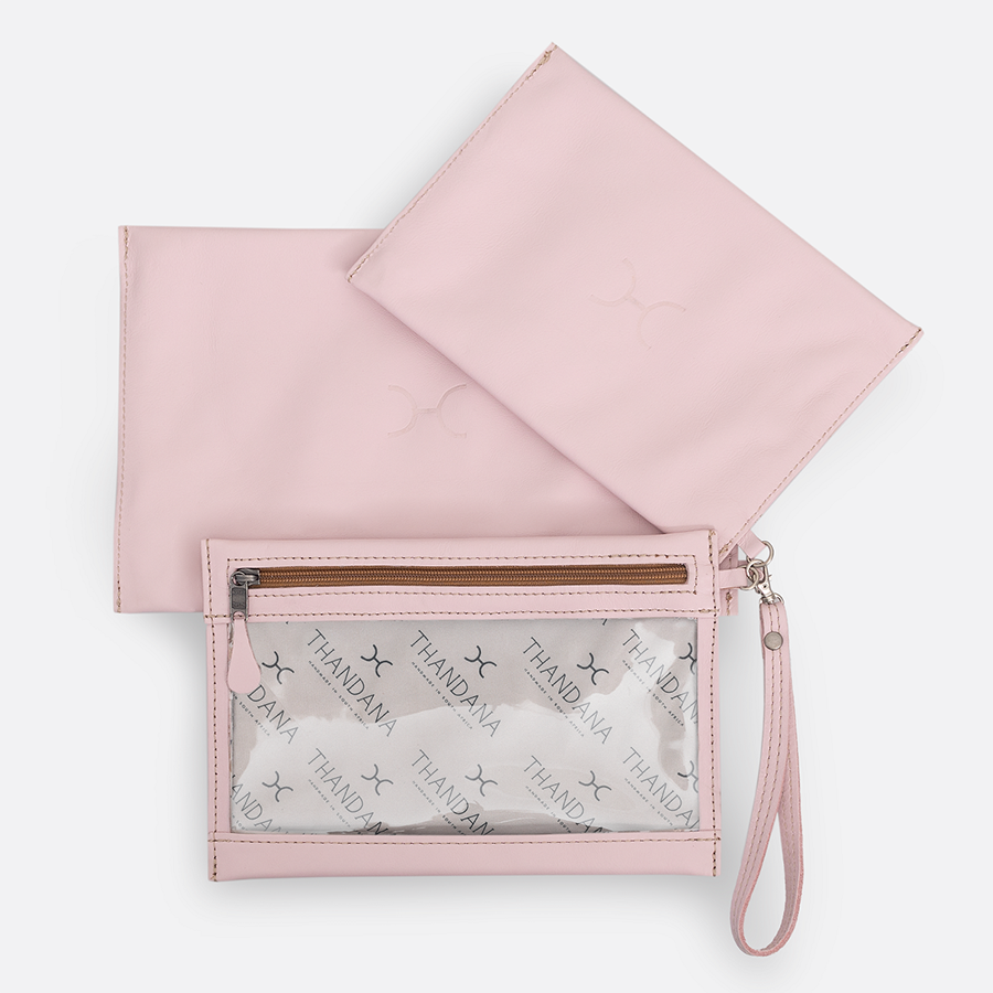 Accessory Pouches 3in1 Genuine Leather | Corporate Blush Leather Pouch by Thandana