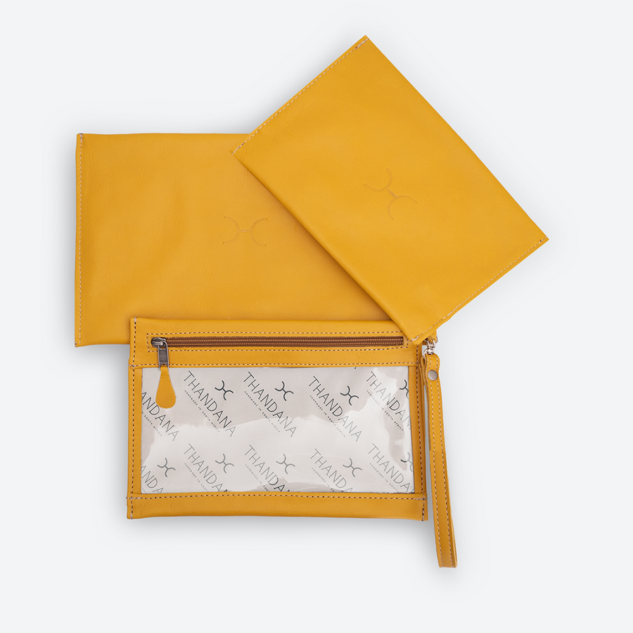 Accessory Pouches 3in1 Genuine Leather | Corporate Mustard Leather Pouch by Thandana
