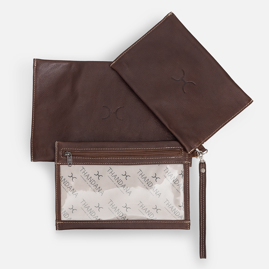 Accessory Pouches 3in1 Genuine Leather | Corporate Tobac Leather Pouch by Thandana