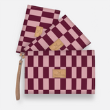 Accessory Pouches 3in1 | Laminated Fabric Checkmate - Cherry / Chunky Zip Pouch by Thandana