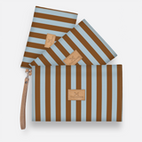 Accessory Pouches 3in1 | Laminated Fabric Coastal Stripe - Blue / Chunky Zip Pouch by Thandana