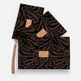 Accessory Pouches 3in1 | Laminated Fabric Nomad Stripe - Coffee / Chunky Zip Pouch by Thandana