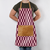 Apron | Laminated Fabric with Genuine Leather Pouch Checkmate - Cherry Kitchen Apron by Thandana