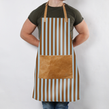 Apron | Laminated Fabric with Genuine Leather Pouch Coastal Stripe - Blue Kitchen Apron by Thandana