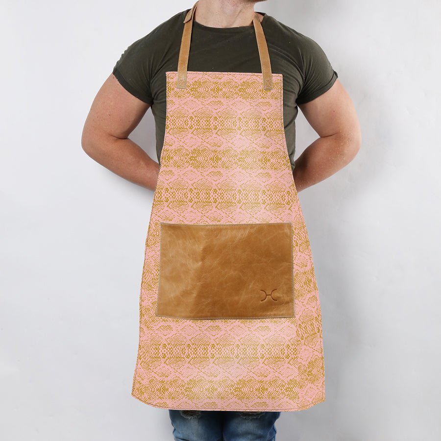 Apron | Laminated Fabric with Genuine Leather Pouch | Corporate Python - Bloom Kitchen Apron by Thandana