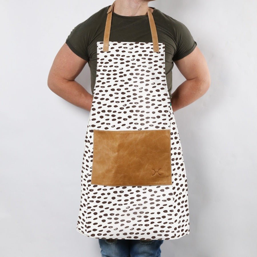 Apron | Laminated Fabric with Genuine Leather Pouch | Corporate Seeds - White Kitchen Apron by Thandana
