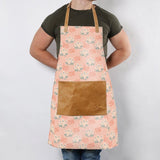 Apron | Laminated Fabric with Genuine Leather Pouch Crazy Daisy - Blush Kitchen Apron by Thandana