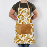 Apron | Laminated Fabric with Genuine Leather Pouch Fauna - Earth Kitchen Apron by Thandana
