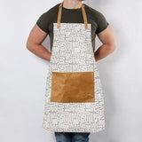 Apron | Laminated Fabric with Genuine Leather Pouch Geo - Moonstruck Kitchen Apron by Thandana