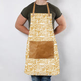 Apron | Laminated Fabric with Genuine Leather Pouch Geo - Sand Kitchen Apron by Thandana